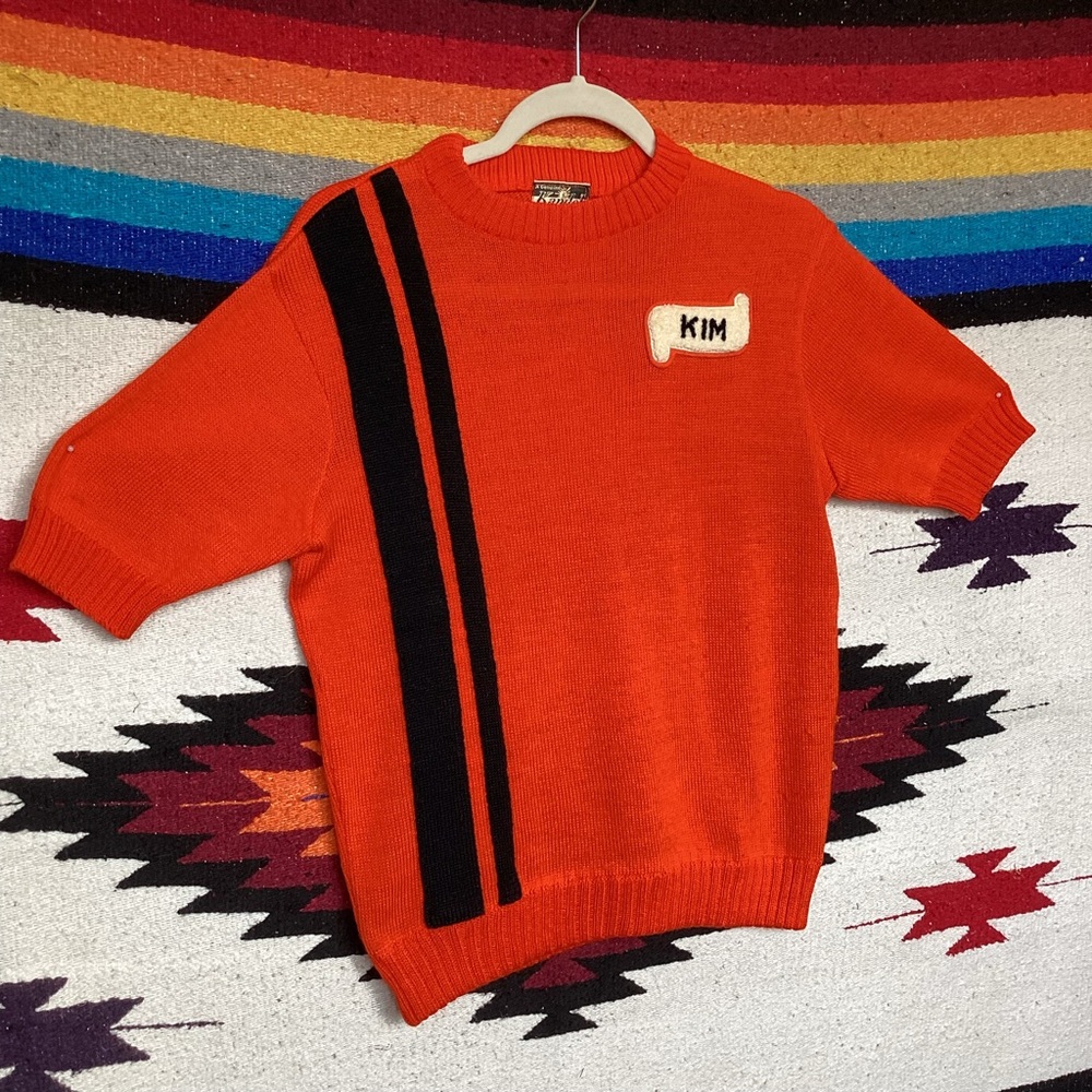 Vintage Kandel knitting Mills short sleeve sweater Kim name tag made in USA